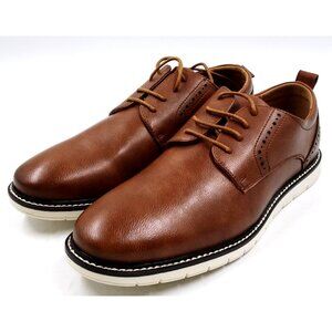 Jemeshu Mens Brown Leather White Sole Cushioned Casual Lace Oxfords Shoes Sz 9